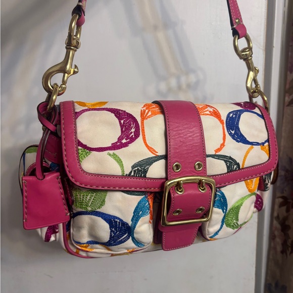 Coach Y2K Scribble Stitch Pocket satchel and brass hardware AS IS staining - Picture 4 of 15